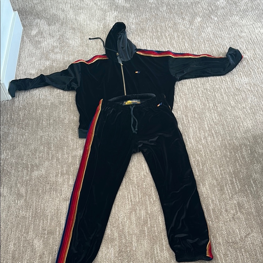 Black Tracksuit with Rainbow Stripes